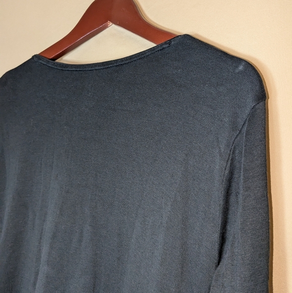 J. Jill Perfect Pima Delicate Trim Tunic Crew Neck 3/4 Sleeve Tee Black L Petite - Picture 2 of 12